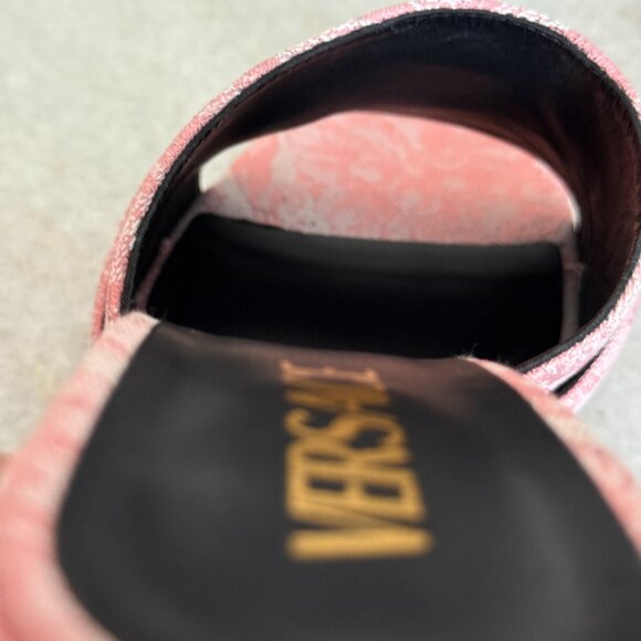 VERSACE 1014747 Women's Medusa Mule Jacquard Pink Fabric Sandals heels - Picture 9 of 12